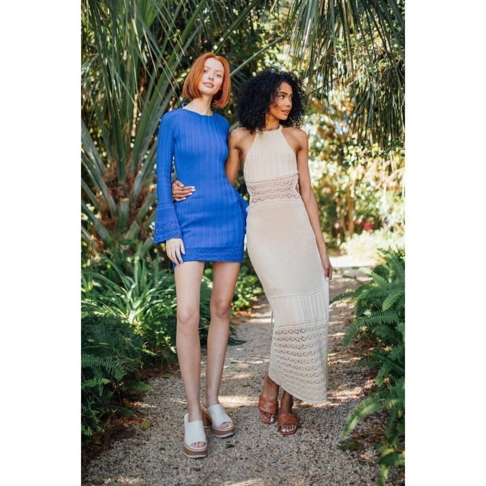 Significant Other Abby Knit Dress in Biscuit 4 Womens Bodycon Midi Cocktail - Picture 9 of 16